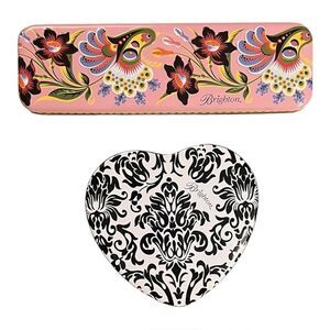 Brighton Lot of Two Jewelry Tins Pink Floral & Black & White Heart EUC